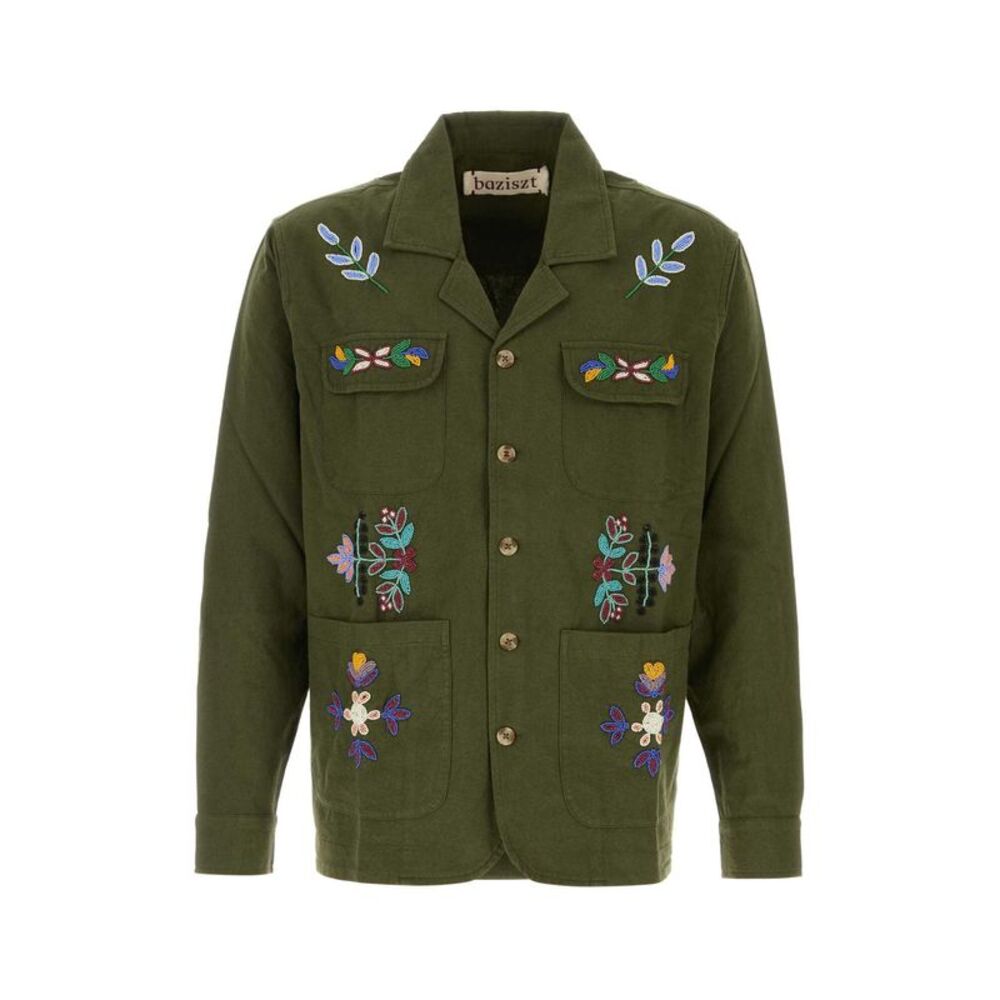 Baziszt Men Olive Green Cotton Neon Blazer